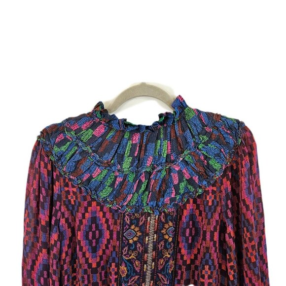 Farm Rio Mixed Tapestry Scarf Maxi Dress Bohemian Eclectic Maximalist S - Picture 9 of 14